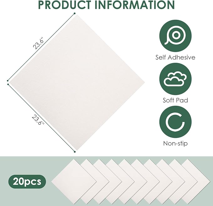 Carpet Tile 20 Pack 24” X 24” Self Adhesive Carpet Floor Tiles Anti-Slip Squares Peel and Stick Floor Tile DIY Installation for Bedroom (20, White)