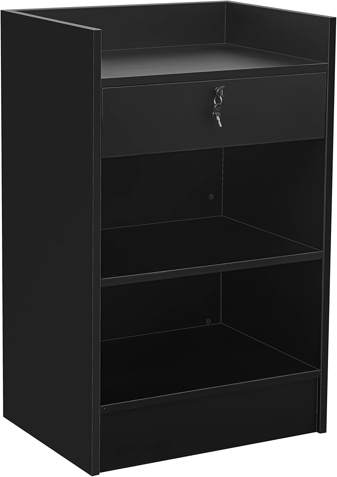 Portable Cash Register Stand - Black Cash Wrap Checkout Desk with Drawer for Retail, Meetings, Reception & Events