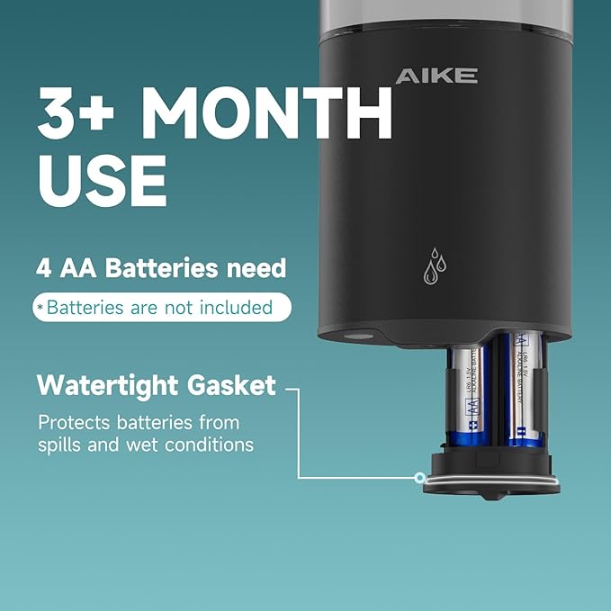 AIKE Automatic Wall Mount Liquid Soap Dispenser for Home and Commercial Bathroom 13.5oz IPX7 Waterproof,Matte Black Stainless Steel