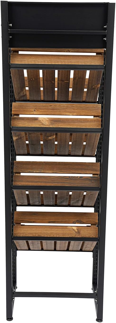 4 Tiers Retail Display Rack, Single Row Wood Market Shelf Commercial Fruit and Vegetable Basket Stand Rack Set Snack Pantry Shelf Unit for Kitchen, Office, Store, Supermarket