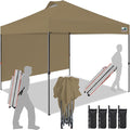 Eurmax USA NOMATTER ONE-Person Open&Close 10x10ft Pop Up Canopy Tent,Portable Shelter Canopy for Outdoor Events with 1 Removable Sidewall,Instant Canopies,Temporary Sunshade,Bonus 4 Sand Bags(Khaki)