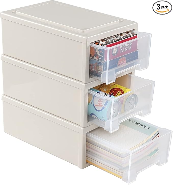 Readsky 6 Quart Stacking Plastic Storage Drawers, Drawer Unit Plastic, 3 Packs