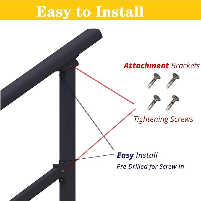 Handrails for Outdoor Steps,1-4 Step Stair Handrail & Indoor Stair Railing Kit，Black Railings for Outdoor Steps and Hand Rails for Seniors for Porch（4 Step）