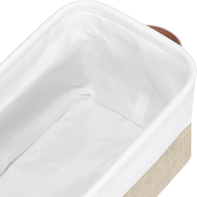 Kntiwiwo Small Fabric Storage Bins, 15x6x5 inch Narrow Storage Baskets 4-Pack Long Storage Basket for Organizing with Handles, Decorative Basket for Closets, Shelves, Toilet Paper, Beige
