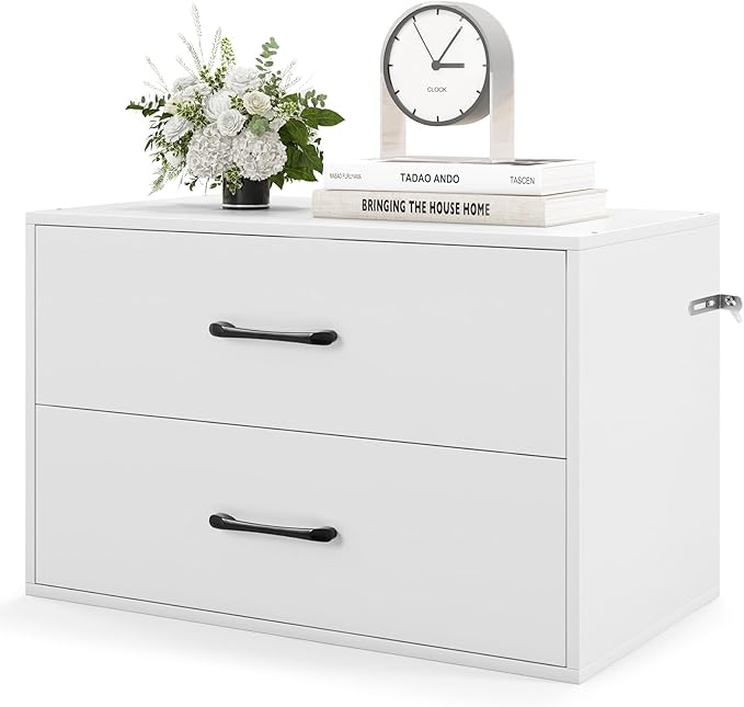 SIMOE White Stackable 2-Drawer Dresser for Bedroom, Short Storage Cabinet with Handles and Anti-Topping Device, Small Chest of 2 Drawers for Bedroom