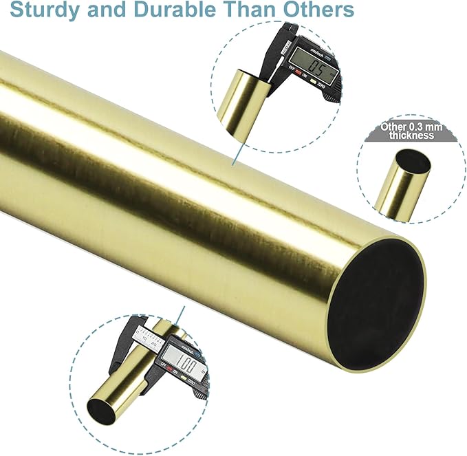 Curtain Rods for Windows 16 to 88 Inches Adjustable Length 1 Inch Diameter Window Curtain Rod with Aluminium Finials, Gold