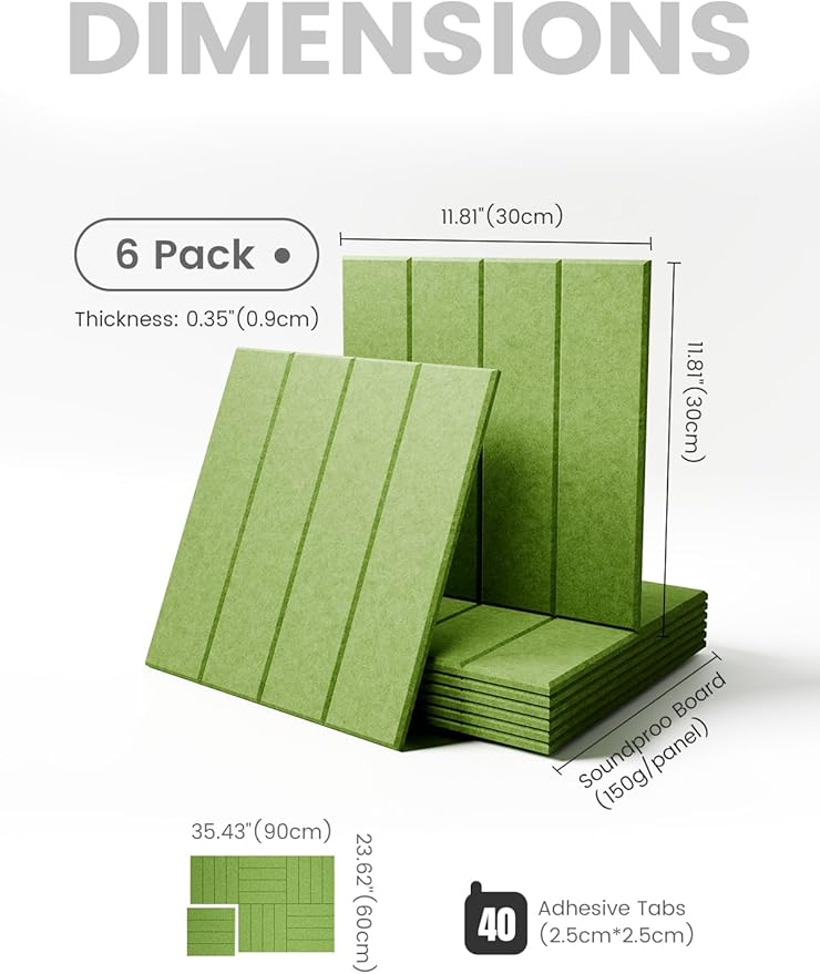 Felt Bulletin Board Tiles Large 48" x 36" Cork Board Alternative-6 Pack with 40 Adhesive Tabs, Thick Slat Wall Panels for Office Decor, Push Pin Board Wall Organizer Alternative-Kelly Green