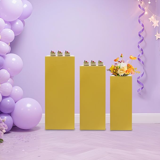 6Pcs Metal Display Pedestal Stands, Square Flower Display Pillars Rack for Wedding Party Decor, Dessert Table Display Cake Plant, Column Decorative Cube (Gold, 3PCS)