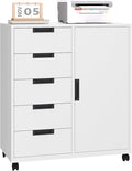 Office Storage Cabinet, 5 Drawer Metal Cabinet, Printer Stand with Storage Shelves, Mobile Storage Cabinet, Craft Storage Drawers for Home (White)