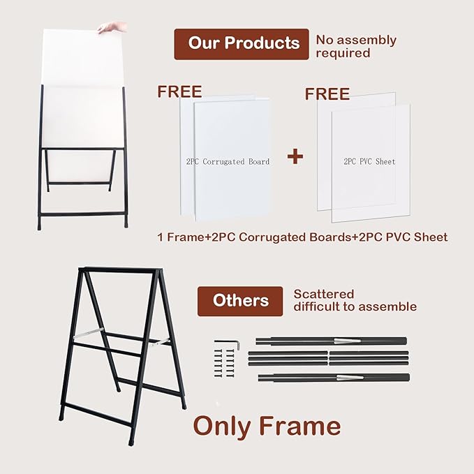 YDisplay A Frame Sidewalk Sign 24x36 inches Sandwich Board Signs Outdoor Heavy Duty Double-Sided,including 2 Anti-Glare Covers & Corrugated Boards for Business Indoor Outdoor,Black