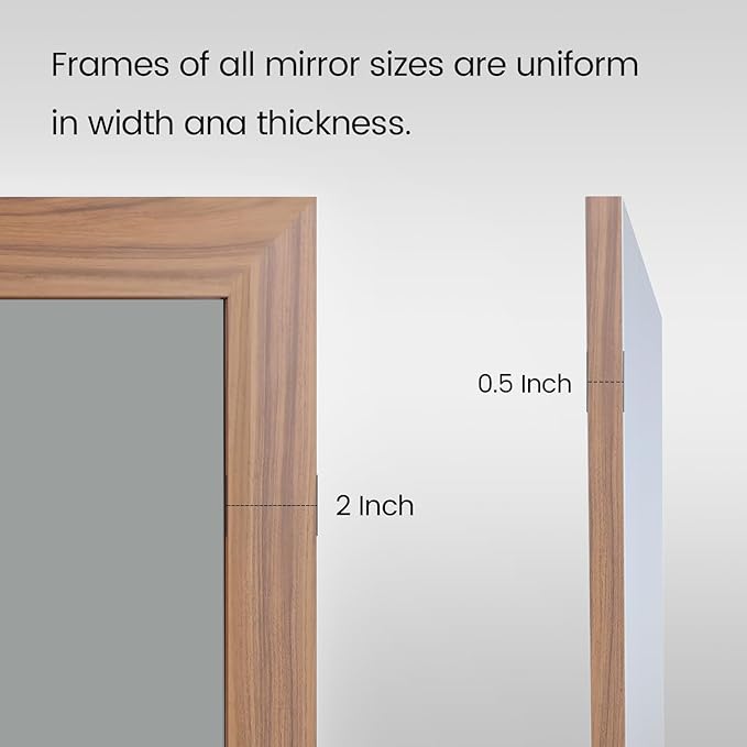 Amorho 40X32 Inch Bathroom Mirror for Wall, Walnut Wood Grain Metal Framed Mirror, Anti-Rust, Hang Horizontally/Vertically, Suitable for Vanity, Bedroom, Farmhouse, Bathroom