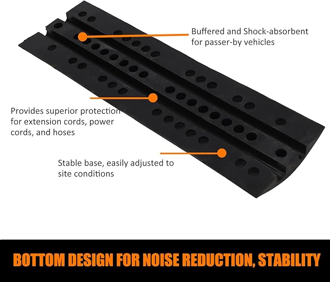 39.4" Rubber Speed Bumps 2 Pack - Heavy Duty Driveway & Parking Cable Protector Ramps, 2-Channel Modular Design for Asphalt & Gravel Roads, Includes 6 Bolts & Spikes