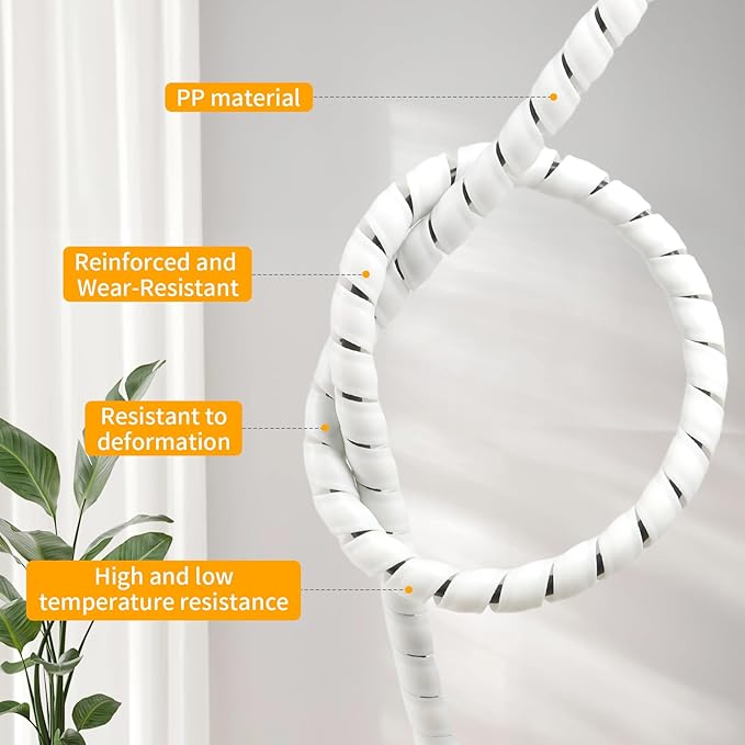 Spiral Wire Wrap, 9.84ft, 16.4ft, 33ft Spiral Cable Wrap Sleeve Hose for Computer, Power, Audio & Video Cords Stop Cord Tangle and Detangler (White, 10mm (3/8")-33ft)
