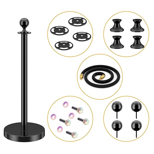 LOVMOR 6PCS Stanchion Post, Crowd Control Barriers, 5 ft Black Velvet Rope Red Carpet Ropes and Poles, Stainless Steel Gold Stanchions Used for Theaters, Parties, Wedding, Exhibition