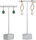 GemeShou Metal 2pcs Earring T Stand Silver Retail Display Holder for Show, White T Bar Jewelry for Online Store Photography 【Silver-Hexagon Base 2pcs Height 4.5" and 5.3"】