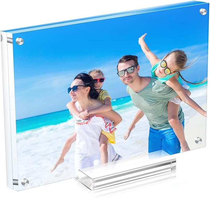 Acrylic Picture Frame 8×10 Clear Double Sided Magnetic Photo Frame - Frameless Baby Friend Family Picture Desktop Display with Support Stand and Gift Boxes Pack of 1