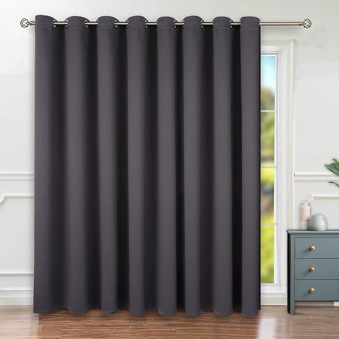BGment Fashion Sliding Door Curtain 180 X 96 Inches, Wide Thermal Blackout Curtains Room Darkening Room Divider Window Curtain, 1 Panel, Dark Grey, 96 Length X Wide 180
