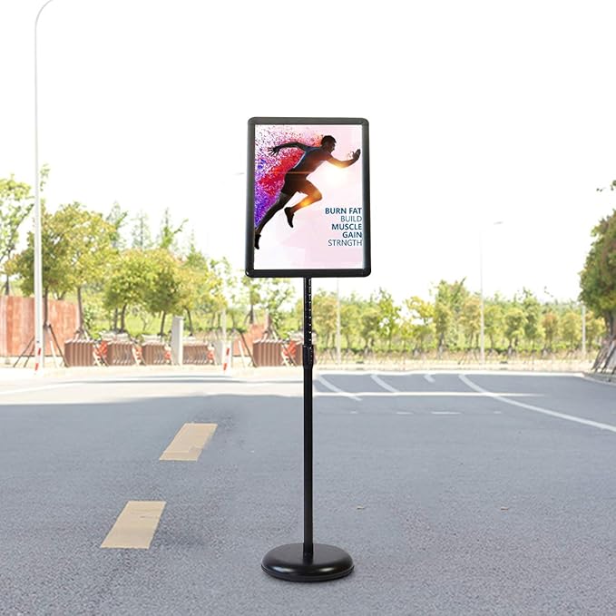HUAZI Sign Stand Holder Adjustable Sign Holder Standing Floor Poster Stand for 8.5x11 inches,Both Vertical & Horizontal View Displayed,Snap-Open Frame with Round Safety Corner for School Church Business Show,Black