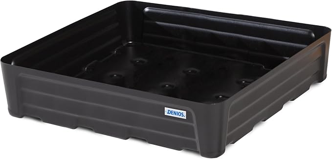 Denios Spill Containment Tray- 21.1 Gallon Spill Tray Capacity - Without Grate- 30.9""X30.9""X7.1 in (Large), Black