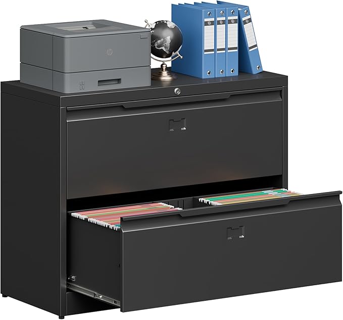 2 Drawer File Cabinet with Lock,Lateral File Cabinet,35.4" W Metal File Cabinets for Home Office,Hanging Files Letter/Legal/F4/A4 Size (Black-Assembly Required)