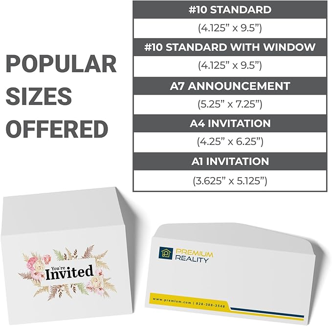 GotPrint Custom Envelopes with Logo | #10 Standard with Window Envelope for Mailers| Upload Business Design, Add Text or Logo | Full Color Print Personalized 4.125x9.5, 50Qty