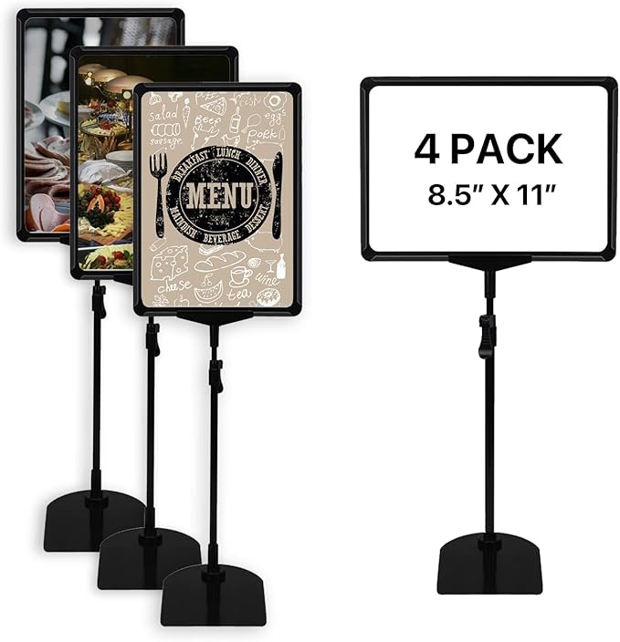 Sign Holder Stand 8.5x11 Inch for Floor Table, Adjustable Tabletop Sign Holder Floor Poster Stand, Vertical & Horizontal View (Black,4Pcs)