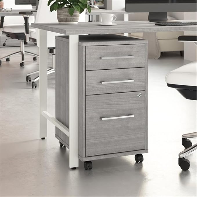 Bush Business Furniture Hustle 3 Drawer Rolling File Cabinet in Platinum Gray, Mobile Document Storage for Home and Professional Office