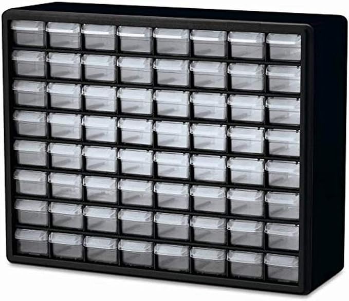Akro-Mils 24 Cabinet 10724, Plastic Parts Storage Hardware and Craft Cabinet, Black & 10164 64 Drawer Plastic Parts Storage Hardware and Craft Cabinet, 20" x 15.75", Black