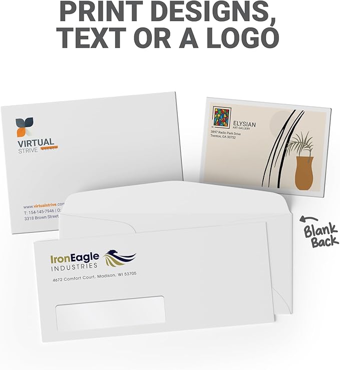 GotPrint Custom Envelopes with Logo | #10 Standard with Window Envelope for Mailers| Upload Business Design, Add Text or Logo | Full Color Print Personalized 4.125x9.5, 50Qty