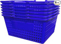 Stackable Plastic Shopping Baskets, Red and Blue, Easy-Grip Handles for Grocery, Retail, Liquor Stores, Home Use (6-pack, Blue)