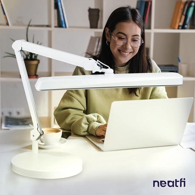 Neatfi (New Model) XL 2,500 Lumens LED Task Lamp, 5 Light Modes, 3000-6000K Correlated Color Temperature, 30W, Dimmable, 324 Pcs SMD LED, Desk Light for Home, Office (CCT with Base, White)