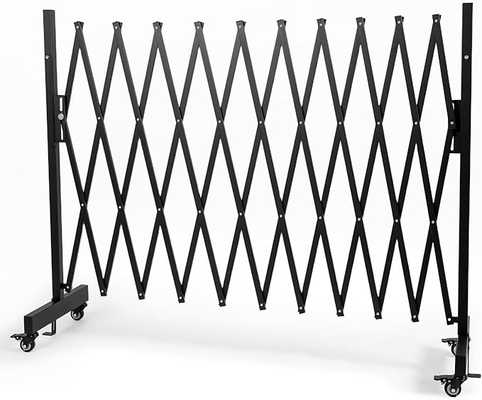 11 FT 44" High Industrial Metal Expandable Barricade，Retractable Traffic Fence with Casters, Folding Security Gate, Portable Barricade Gate for Construction Area, Traffic Control, Driveway and Garden