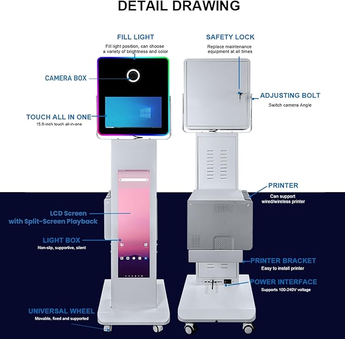 29in LCD Display Photo Booth Machine with 15.6in Mirror Touch Screen Selfie Station Shell Stand DIY Photobooth Machine with RGB Light for Parties Weddings Event (Machine+Camera+Mini Printer)