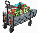 Small Wagon Cart Foldable, Collapsible Wagon with 360 LBS Max Load & Expandable Storage, 90L Foldable Grocery Cart with 2 Cup Holders for Outdoor, Garden, Camping &Groceries-Grey
