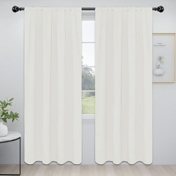 Easy-Going Rod Pocket Blackout Curtains for Bedroom, Room Darkening Window Curtains for Living Room, Thermal Insulated Noise Reduction Solid Window Drapes, 2 Panels(52x96 in, Ivory)