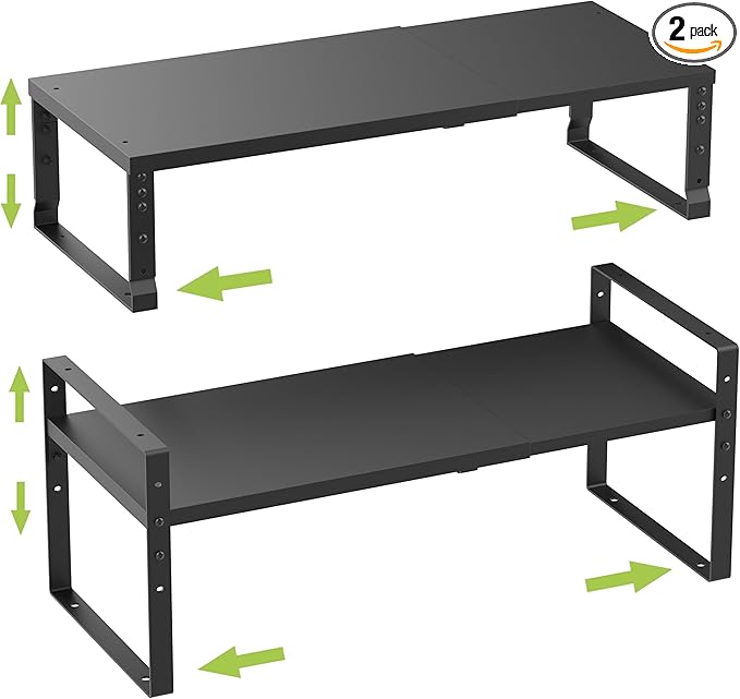 Expandable,Stackable Spice Rack,Seasoning Organizer and Storage,Spices Jar Racks for Cabinet,Countertop, Metal Pantry, Cupboard,Laundry Storages,Heavy Duty(2 PACKS/LARGE/BLACK)