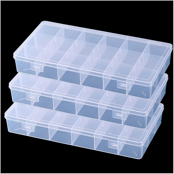 3pcs Clear Storage Small Parts Organizer Box Storage Bin With Dividers Multi Compartment for Beads Art DIY Tackle Box Organizer (Small 18 - compartment)