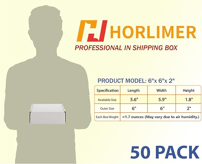 HORLIMER 6x6x2 inches Shipping Boxes Set of 50, White Corrugated Cardboard Box Literature Mailer