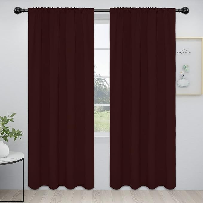 Easy-Going Rod Pocket Blackout Curtains for Bedroom, Room Darkening Window Curtains for Living Room, Thermal Insulated Noise Reduction Solid Window Drapes, 2 Panels(52x96 in, Wine)