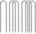 Ground-Stakes-Heavy-Duty-12 inch, U-Hook Rebar Stakes Galvanized Anti-Rust 6pcs Garden Stakes Metal Ground Anchors for Garden Dog Fence Chicken Coop Tent Trampoline Accessories Deer Fence