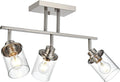 Yaohong 3-Light Track Lighting Kit Brushed Nickel Track Lighting Fixtures, Bathroom Wall Light Ceiling Mount Rotatable Spotlights, Kitchen Ceiling Light Fixtures with Glass Shade for Bathroom Hallway