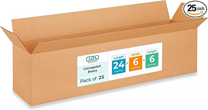 Long Moving & Shipping Boxes 24"L x 6"W x 6"H (25-Pack) - Extra Strength 200 lb vs Regular - Corrugated Heavy Duty Moving Boxes - Cardboard Box for Shipping - Long Box for Packing by IDL Packaging
