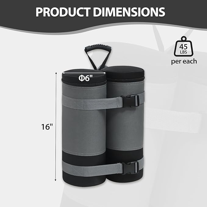 COOS BAY Canopy Weights Set of 6, 270 lbs, Sand Bags for Weight, Sandbag Weights for Canopy Tent Legs, 600D Heavy Duty Gazebo Weights, Sand NOT Included, Gray
