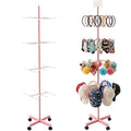 Ripeng 1 Pcs Retail Display Stand Rotating Spinner Display Rack Adjustable Jewelry Stand with Wheels for Keychains Earrings Craft Shows Vendor Events & Stores Accessories (4 Tier,Pink)
