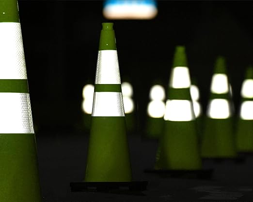 Fluorescent Orange/Green PVC Traffic Cones, Heavy Black Base Parking Lot Cone Structurally Stable Weatherproof Road Construction Safety Cones (4, Green, 28" Large)