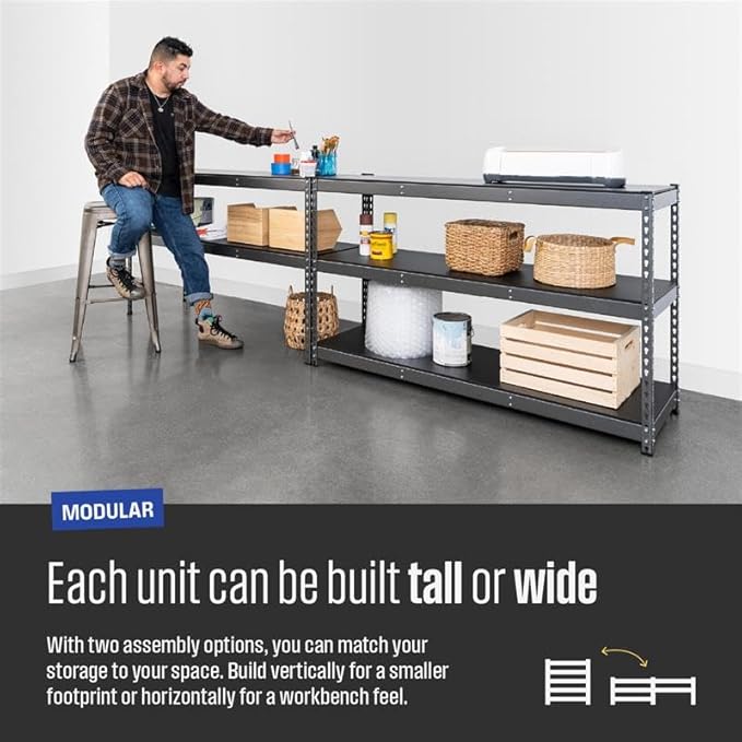 SafeRacks Modular Garage Shelving - 5 Tier Storage Shelves, Tall Metal Rack Shelves for Storage, Heavy Duty Steel Shelf Organizer for Garage, Or Kitchen Pantry (Hammertone, 18 x 36 x 72)