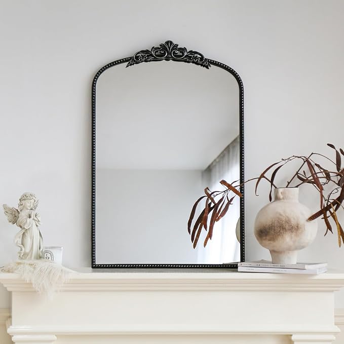 Micasso Vintage Wall Black Mirror: 24" x 36" French Baroque Antique Mirror - Traditional Ornate Decorative Arched Mirrors for Wall/Bathroom/Entryway/Fireplace/Hallway - Home Decor for Living Room