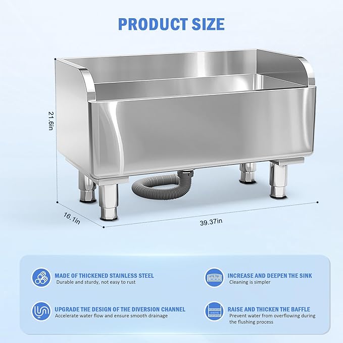 Commercial Floor Mop Sink，Stainless Steel Mop Service Basin，Mop Cleaning Sink，Vertical industrial sewage tank for balconies, laundry rooms, industries, etc（39.37”×16.1”×21.6”)