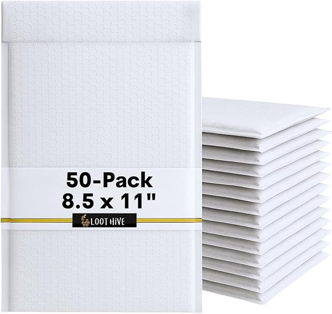50-Pack 8.5x11" Bubble Mailers White Poly Padded #2 Envelopes Self Seal Shipping Bags Lightweight Tear Resistant Bubble Mailing Envelopes for Small Business Packaging, DVD, Clothing, Books, Gifts