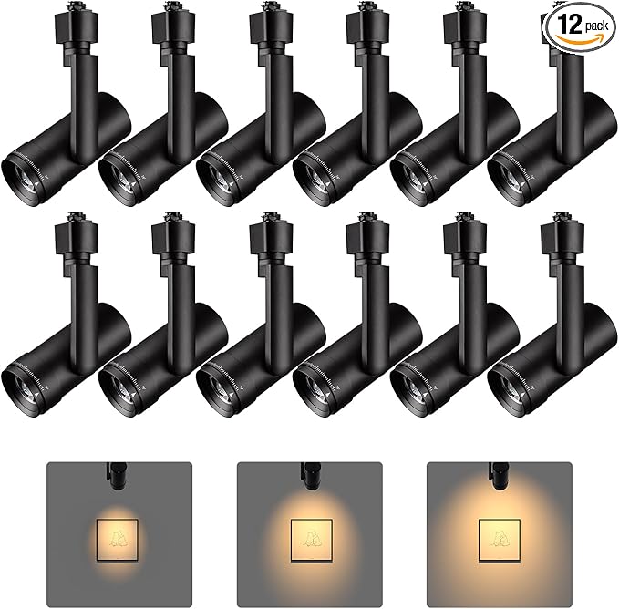 mirrea H Type LED Track Lighting Heads, Track Light Head with 24° to 60° Adjustable Beam Angle, 13.5W 90 CRI 3000K Warm White Black Painted, Pack of 12